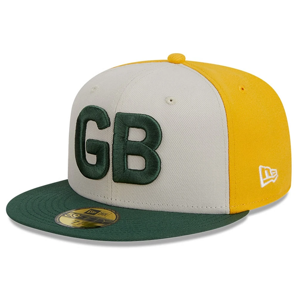 Men's New Era  Cream/Green Green Bay Packers 2023 Sideline Historic 59FIFTY Fitted Hat