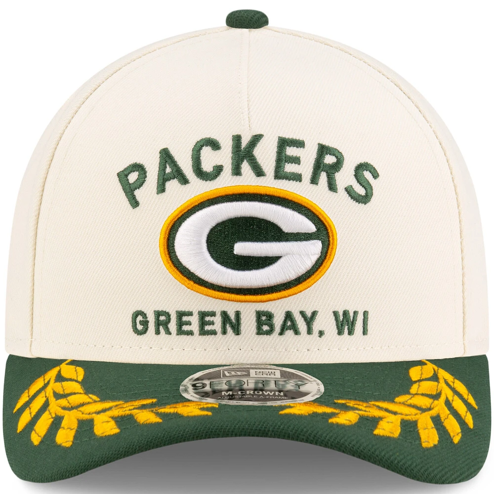 Casquette ajustable New Era 9FORTY M-Crown A-Frame pour homme, couleur crème/vert, des Packers de Green Bay, draft NFL 2025