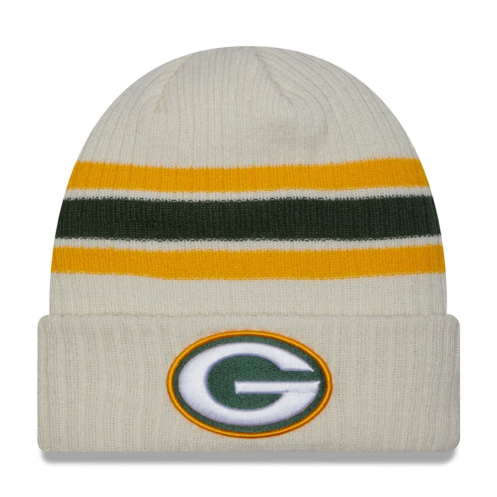 Bonnet en tricot à revers et rayures de l'équipe Green Bay Packers New Era pour hommes