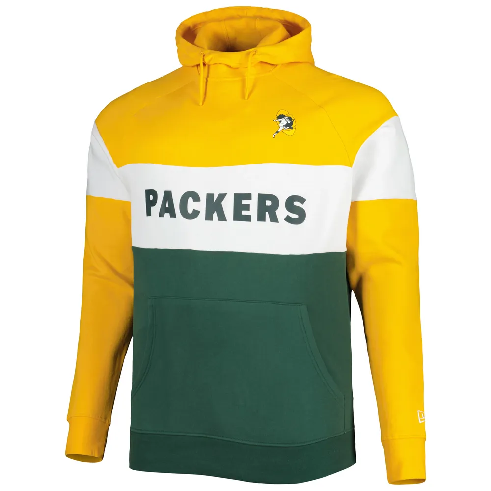 Sweat à capuche raglan en molleton blocs de couleurs New Era Green Bay Packers Big & Tall Throwback pour homme