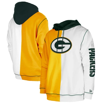 Men's New Era  Gold/White Green Bay Packers Third Down Split Raglan Pullover Hoodie