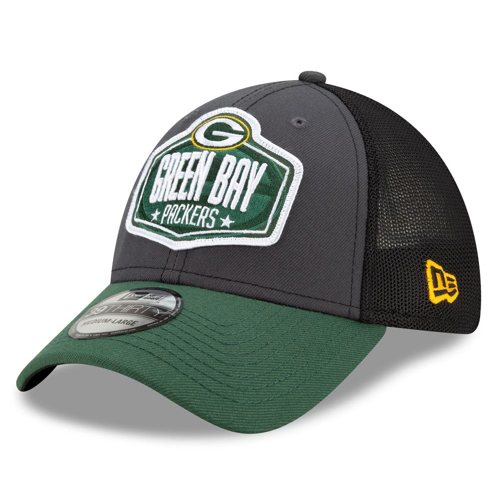 Men's New Era Graphite/Green Green Bay Packers 2021 NFL Draft Trucker 39THIRTY Flex Hat