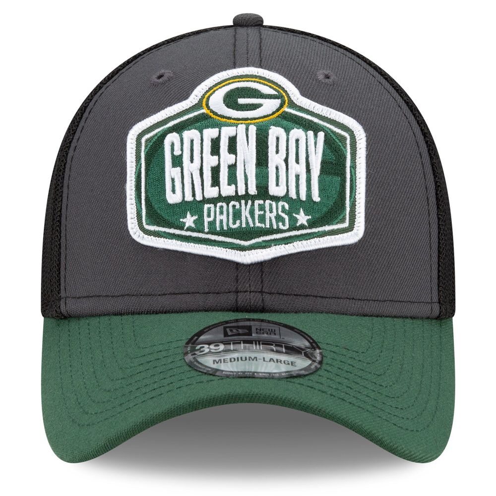 Men's New Era Graphite/Green Green Bay Packers 2021 NFL Draft Trucker 39THIRTY Flex Hat