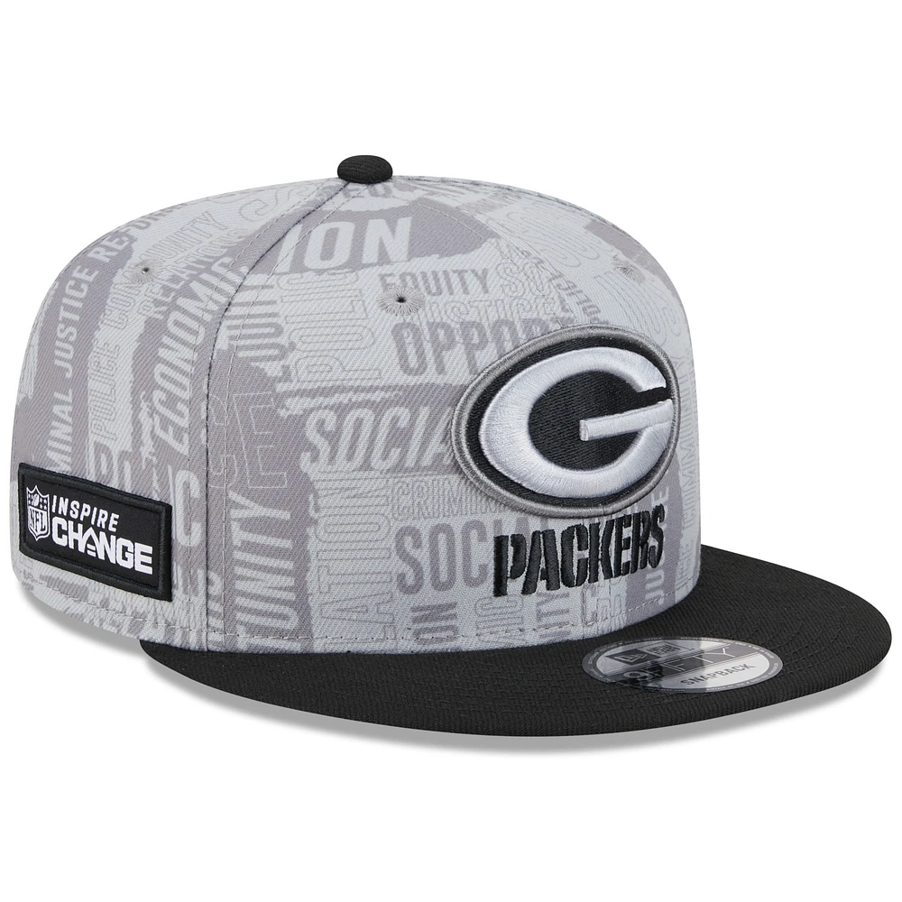 Casquette Snapback 9FIFTY New Era pour hommes, gris/noir, Green Bay Packers Inspire Change