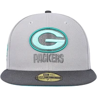 Casquette ajustée 59FIFTY Aqua Pop pour homme New Era Gris/Graphite Green Bay Packers