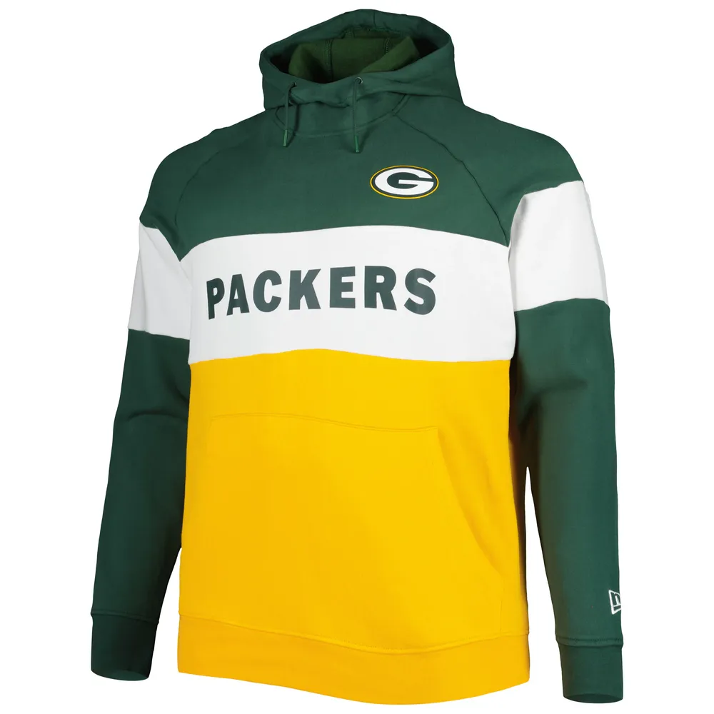 Sweat à capuche raglan New Era vert/doré pour homme Green Bay Packers Big & Tall Current Team en molleton blocs de couleurs