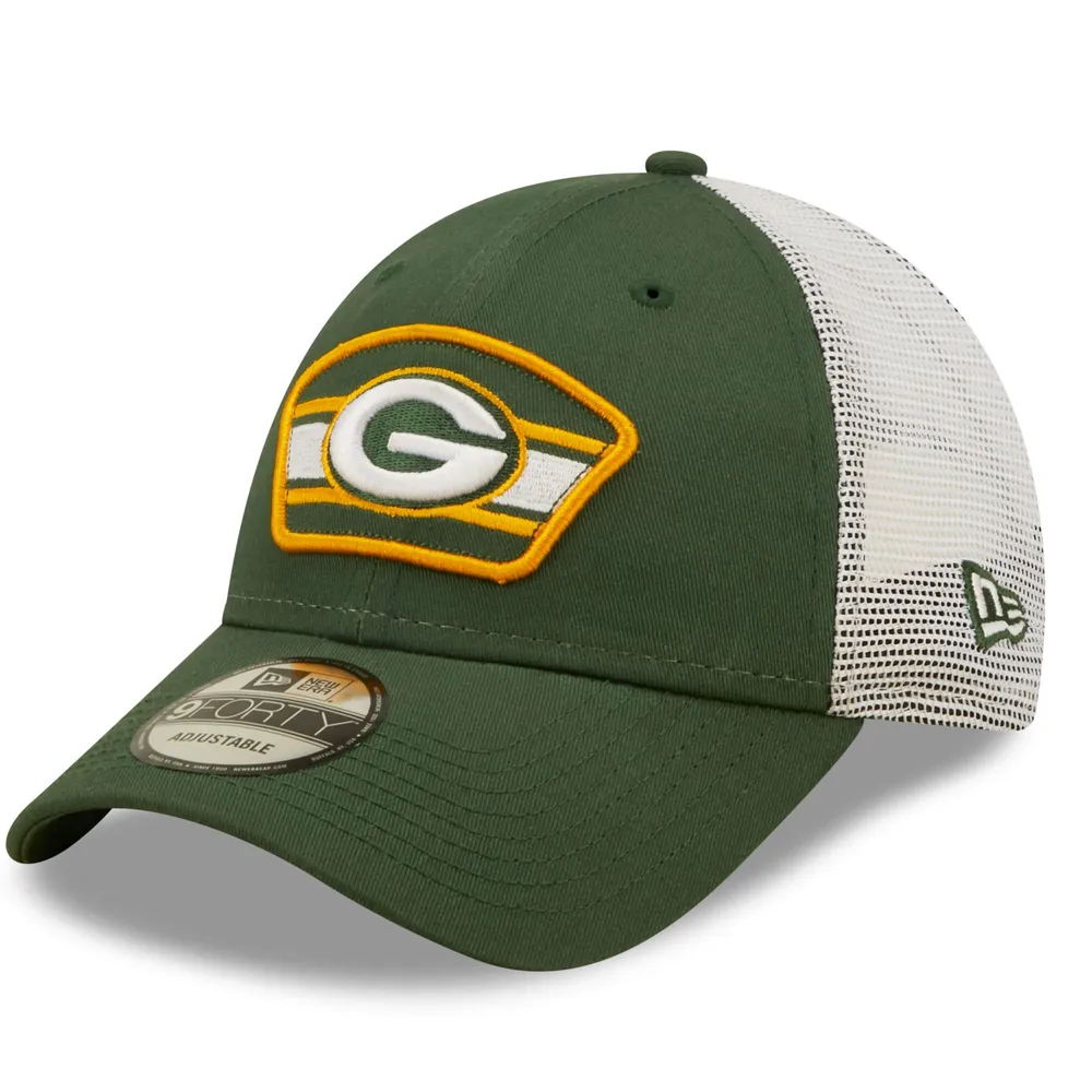 Lids Green Bay Packers New Era Logo Patch Trucker 9FORTY Snapback Hat -  Green/White