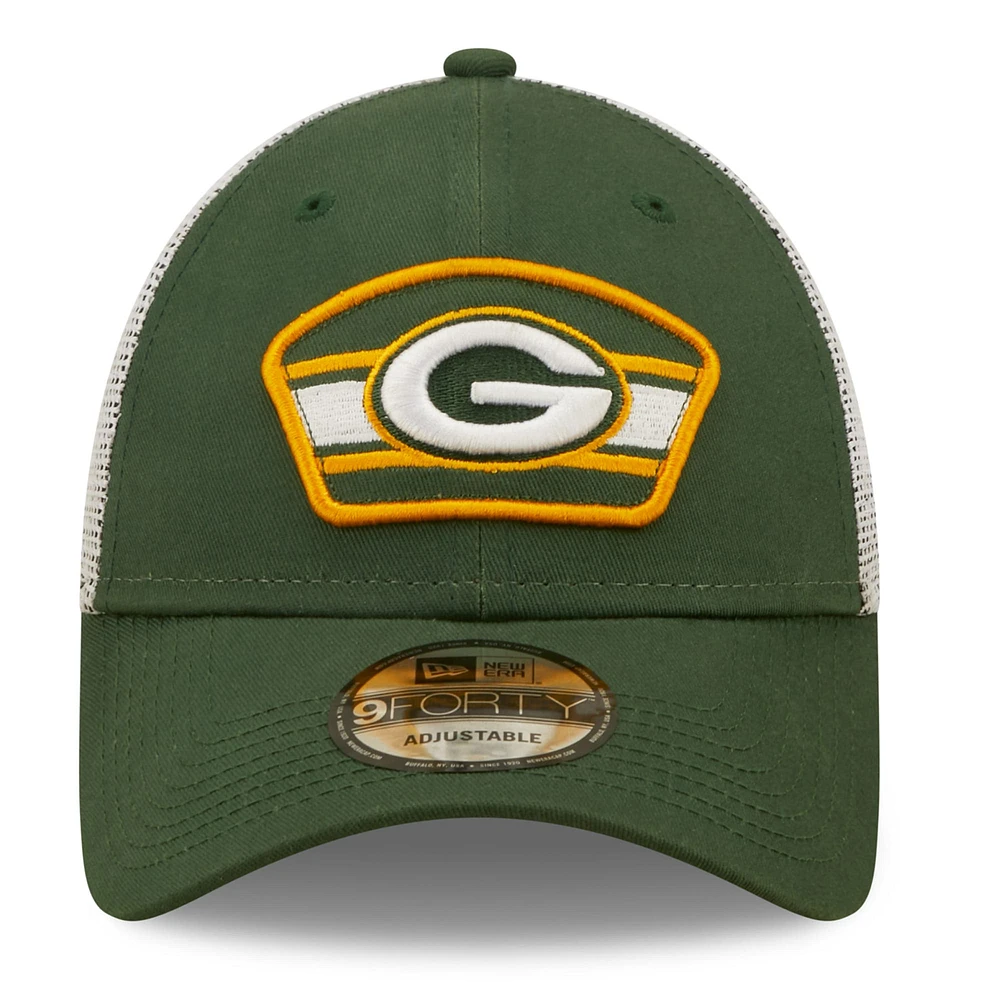 Men's New Era Green/White Green Bay Packers Logo Patch Trucker 9FORTY Snapback Hat