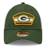 Men's New Era Green/White Green Bay Packers Logo Patch Trucker 9FORTY Snapback Hat