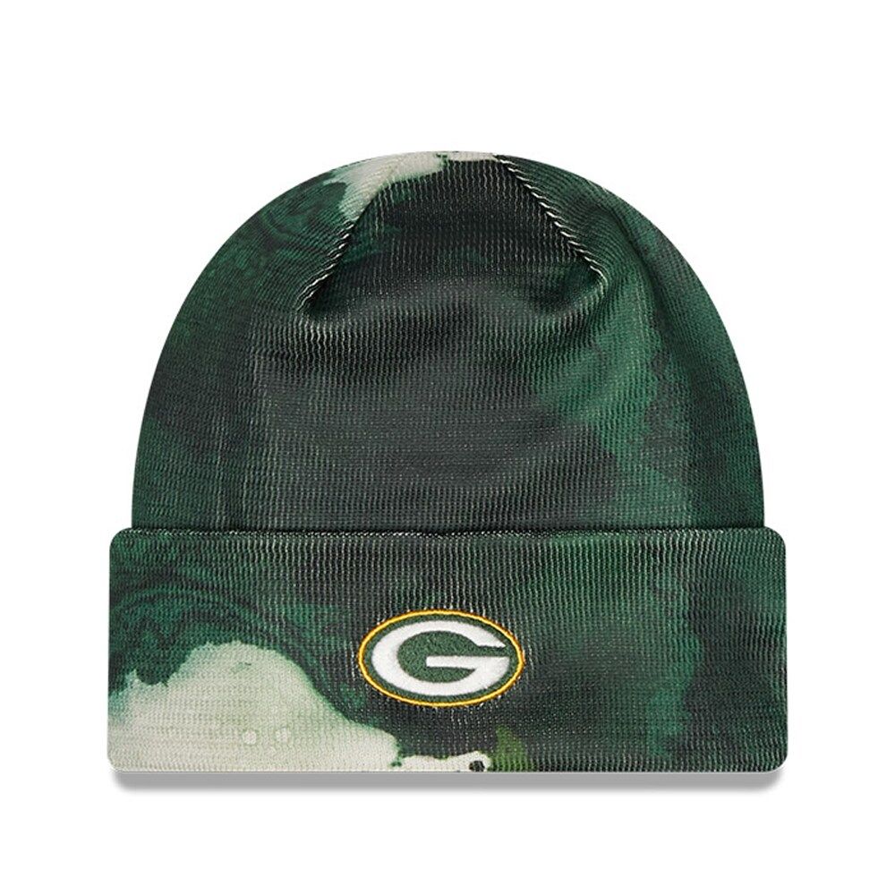 Men's New Era Green Green Bay Packers 2022 Sideline - Ink Dye Cuffed Knit Hat