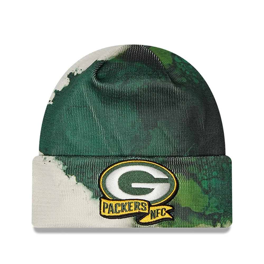 Men's New Era Green Green Bay Packers 2022 Sideline - Ink Dye Cuffed Knit Hat