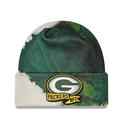 Men's New Era Green Green Bay Packers 2022 Sideline - Ink Dye Cuffed Knit Hat