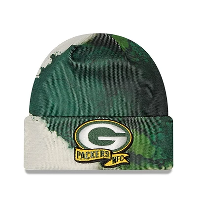 Men's New Era Green Green Bay Packers 2022 Sideline - Ink Dye Cuffed Knit Hat