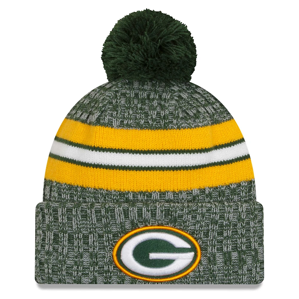 Bonnet en tricot à revers Green Bay Packers 2023 Sideline New Era pour homme avec pompon