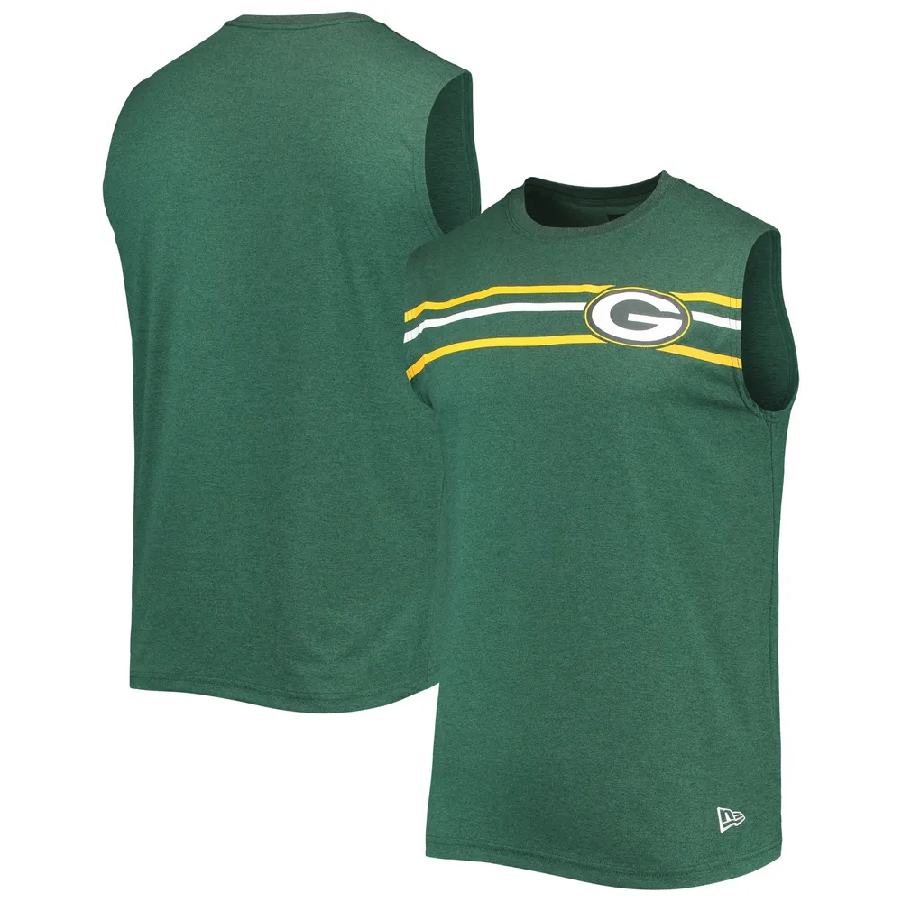 Men's New Era Heathered Gray Green Bay Packers Ringer Tri-Blend Tank Top