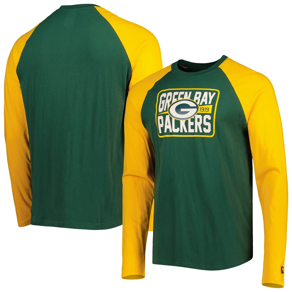 T-shirt à manches longues raglan Current Green Bay Packers New Era pour homme, vert