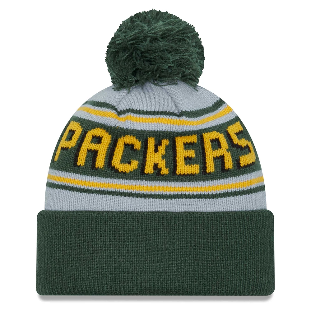 Bonnet en tricot à revers principal Green Bay Packers New Era pour hommes avec pompon