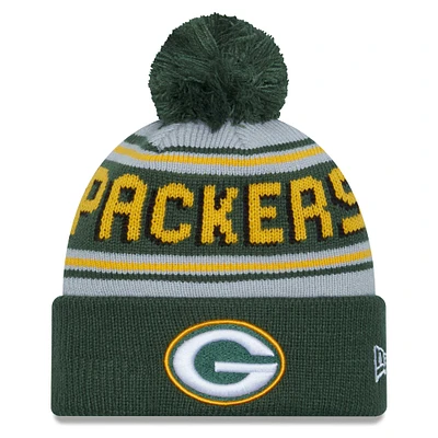 Bonnet en tricot à revers principal Green Bay Packers New Era pour hommes avec pompon