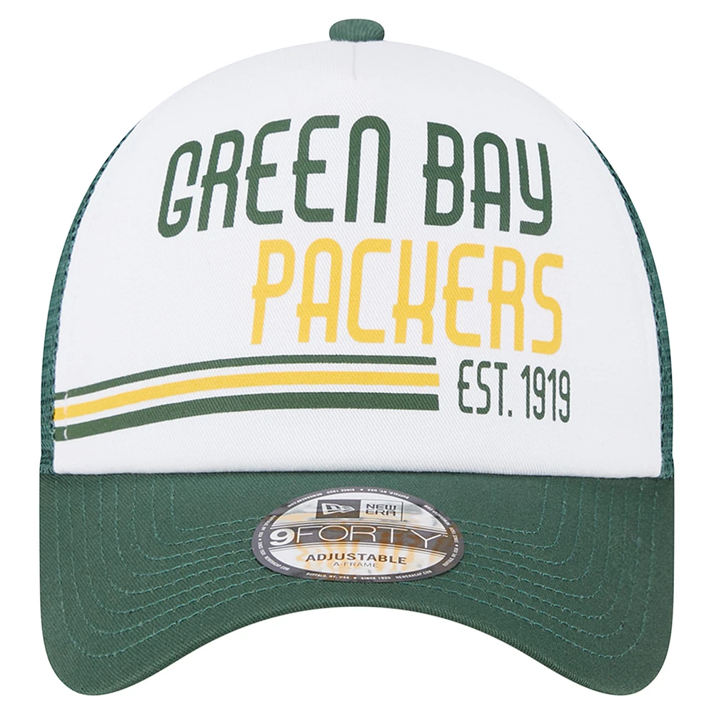 Men's New Era Green Green Bay Packers Stacked A-Frame Trucker 9FORTY Adjustable Hat