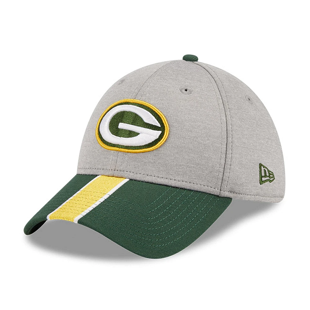 Men's New Era Heather Gray/Green Green Bay Packers Striped 39THIRTY Flex Hat