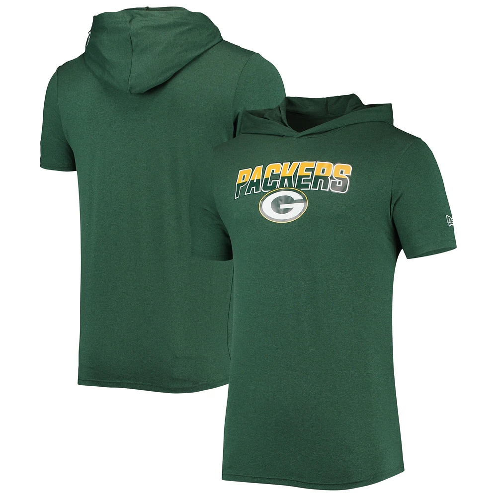 T-shirt à capuche brossé vert chiné Green Bay Packers Team New Era pour homme