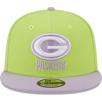 Men's New Era Neon Green/Lavender Green Bay Packers Two-Tone Color Pack 9FIFTY Snapback Hat