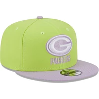 Men's New Era Neon Green/Lavender Green Bay Packers Two-Tone Color Pack 9FIFTY Snapback Hat