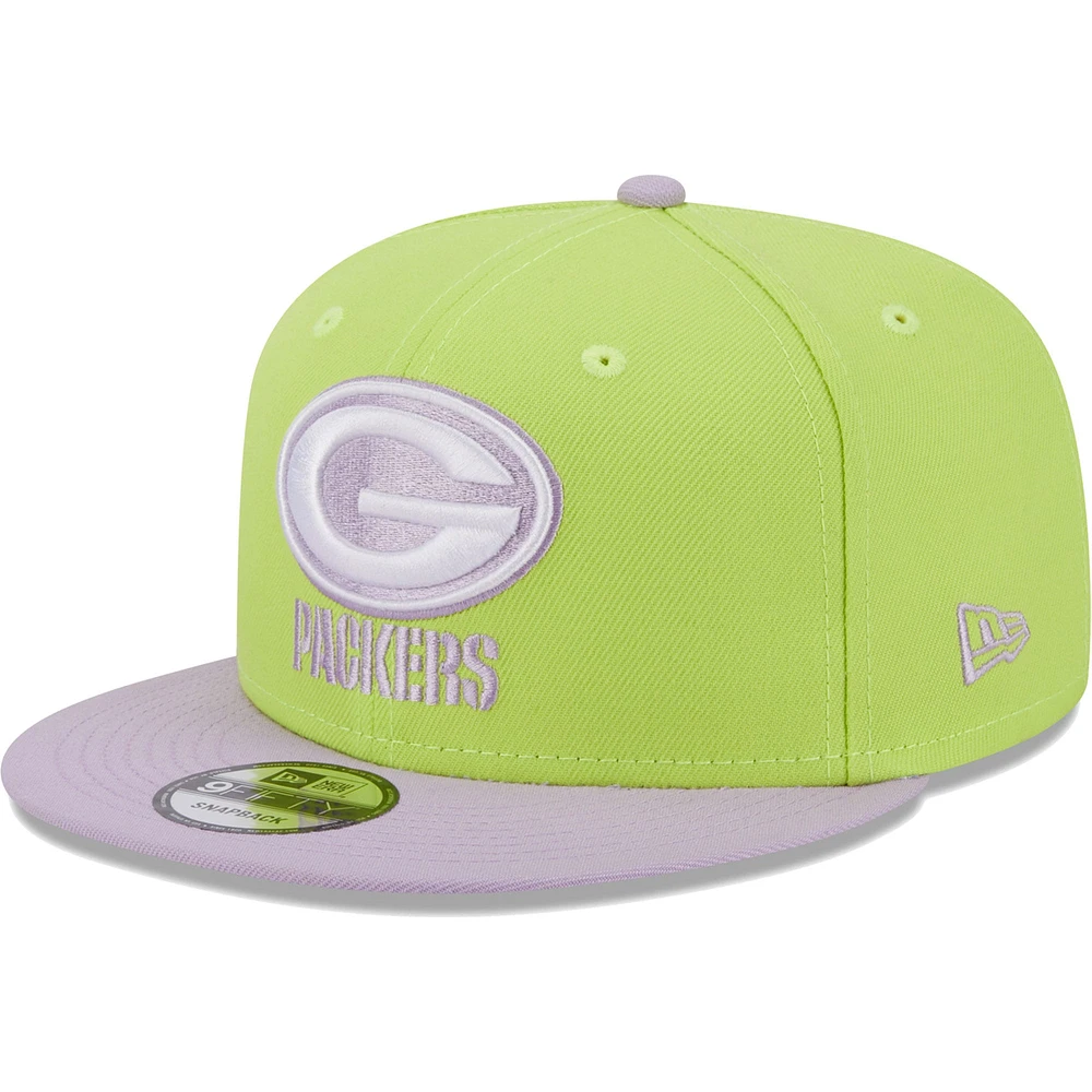 Men's New Era Neon Green/Lavender Green Bay Packers Two-Tone Color Pack 9FIFTY Snapback Hat