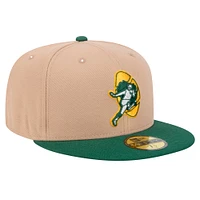 Men's New Era Tan Green Bay Packers  Throwback Logo Main 59FIFTY Fitted Hat