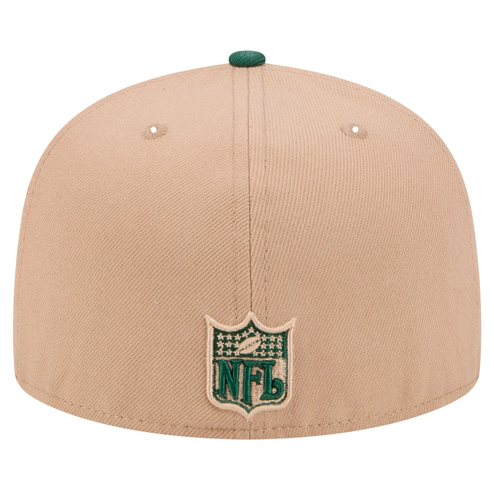 Men's New Era Tan Green Bay Packers  Throwback Logo Main 59FIFTY Fitted Hat