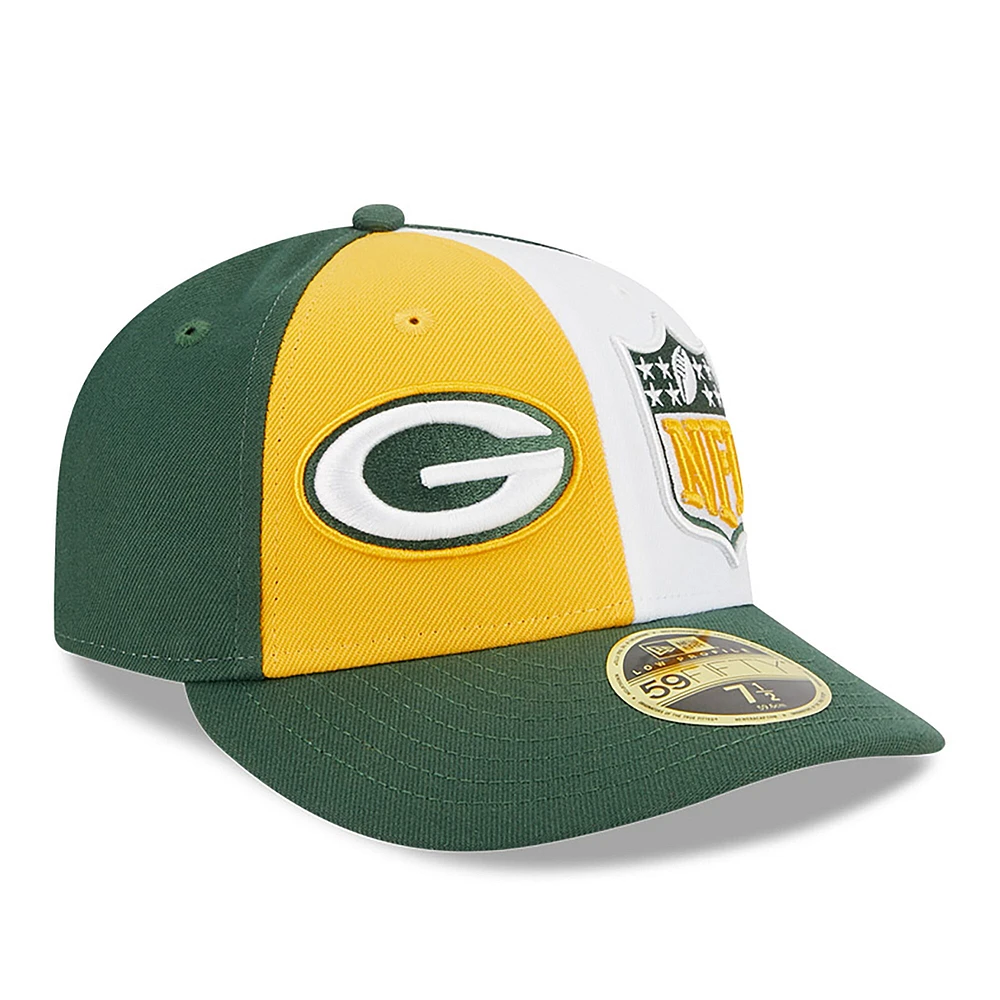 Casquette ajustée 59FIFTY Sideline Low Profile 2023 New Era pour homme, jaune/vert Green Bay Packers homme