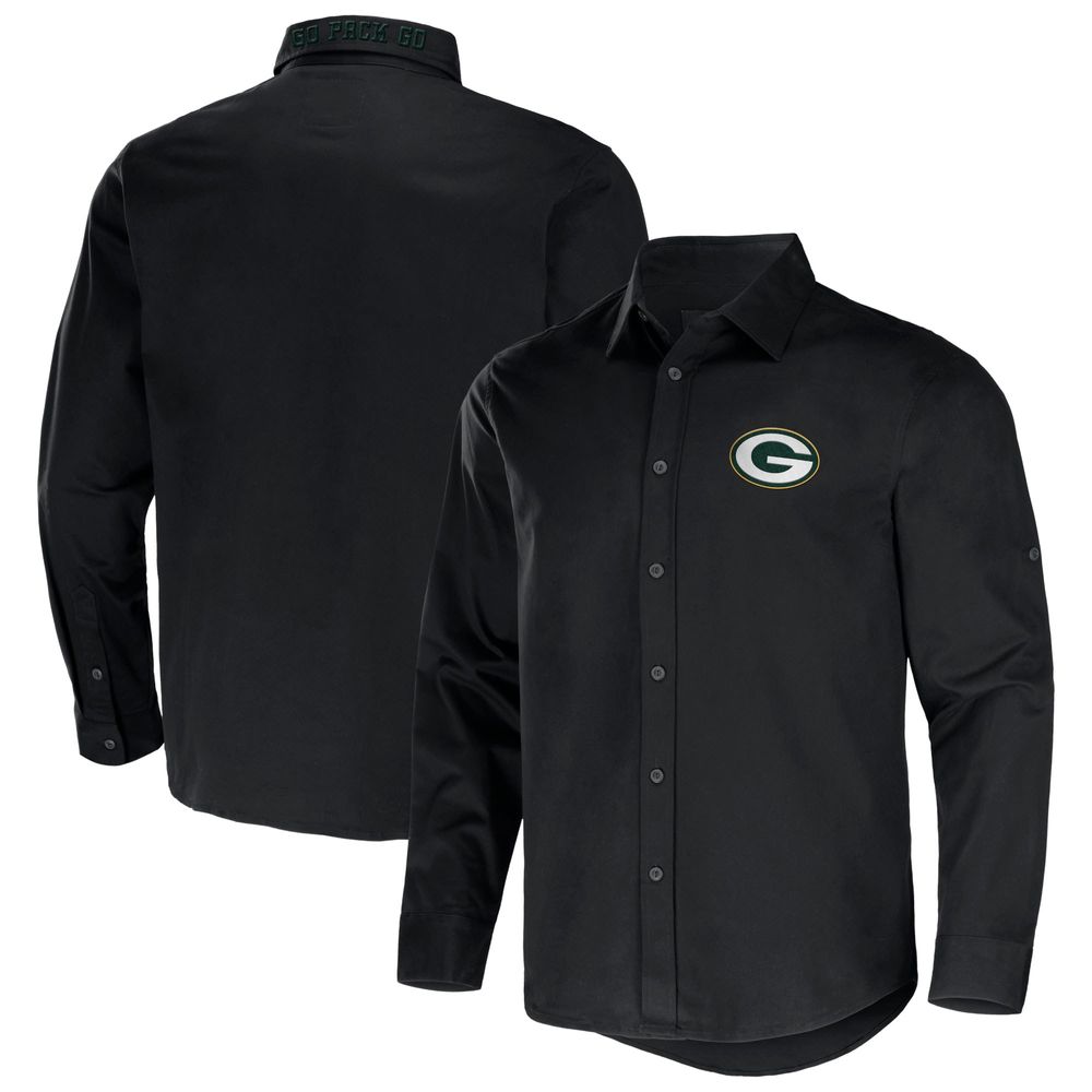 Men's NFL x Darius Rucker Collection by Fanatics Black Green Bay Packers Convertible Twill Long Sleeve Button-Up Shirt