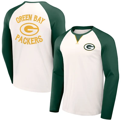 Collection NFL x Darius Rucker pour hommes par Fanatics crème/vert T-shirt raglan à manches longues des Green Bay Packers