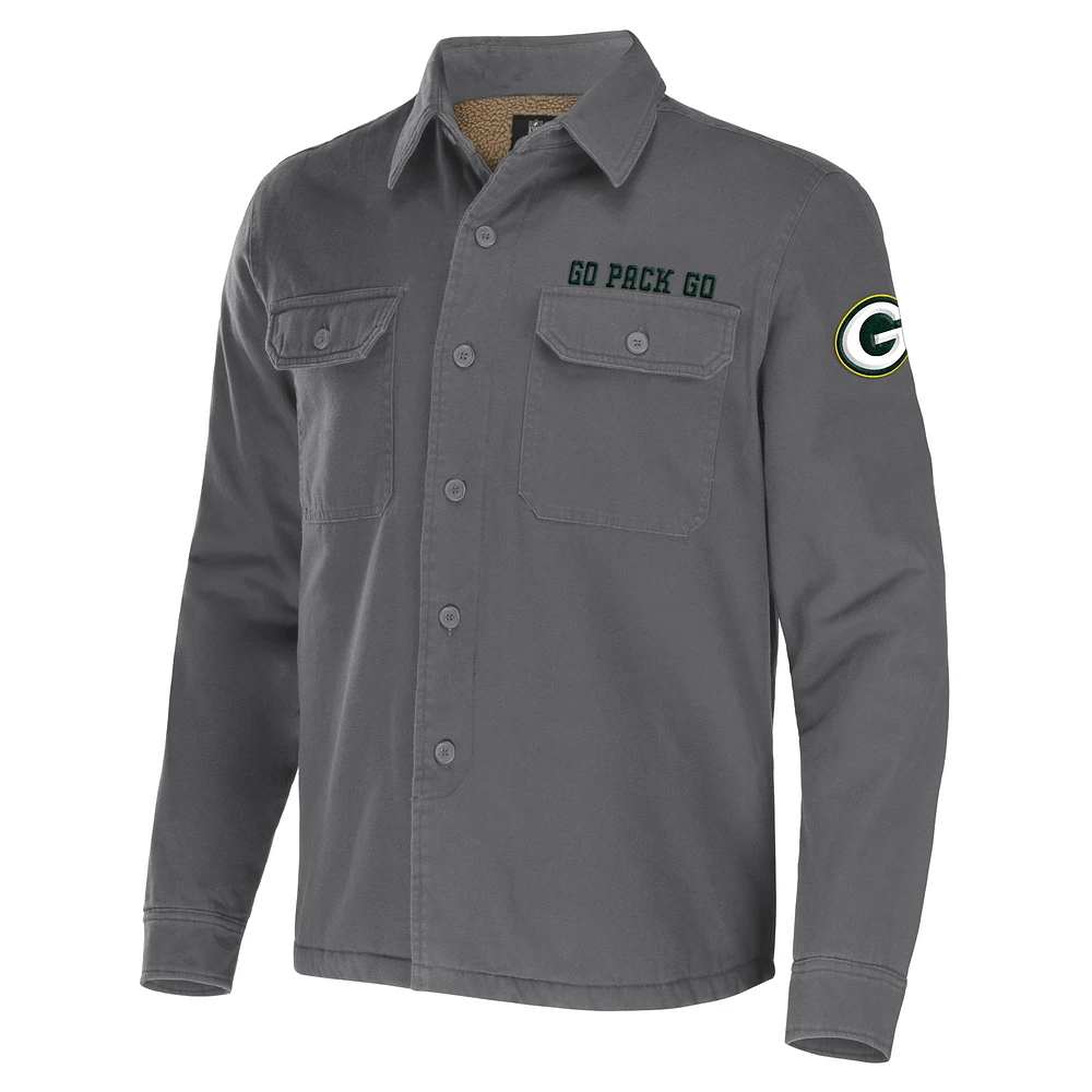 Veste chemise boutonnée en toile pour hommes NFL x Darius Rucker par Fanatics, gris, Green Bay Packers