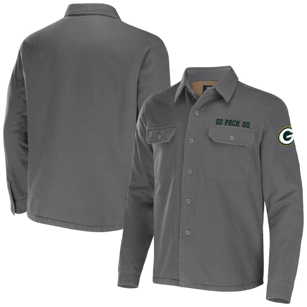 Men's NFL x Darius Rucker Collection by Fanatics Gray Green Bay Packers Canvas Button-Up Shirt Jacket