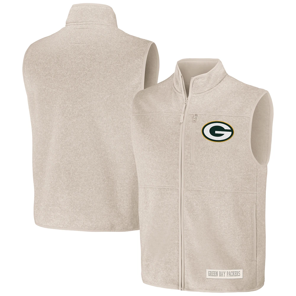 Men's NFL x Darius Rucker Collection by Fanatics  Oatmeal Green Bay Packers Full-Zip Sweater Vest