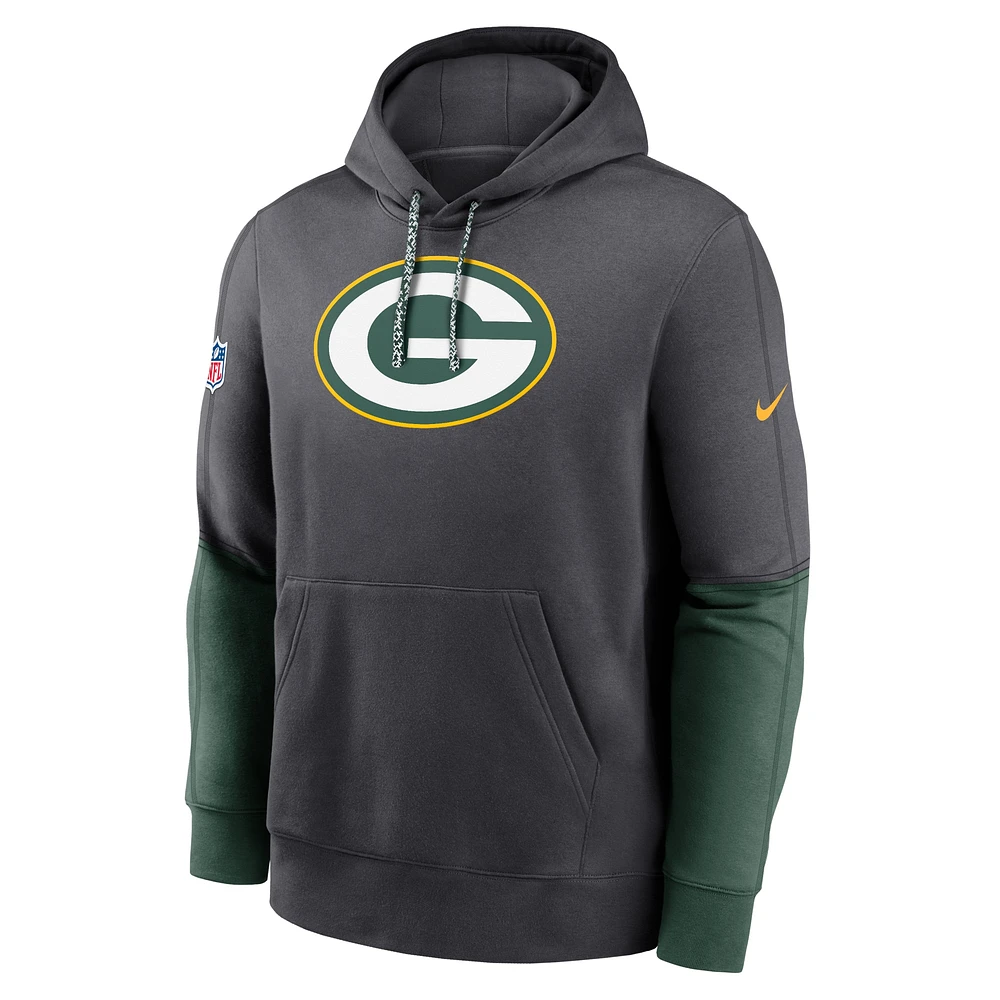 Men's Nike Anthracite Green Bay Packers 2024 Sideline Club Pullover Hoodie