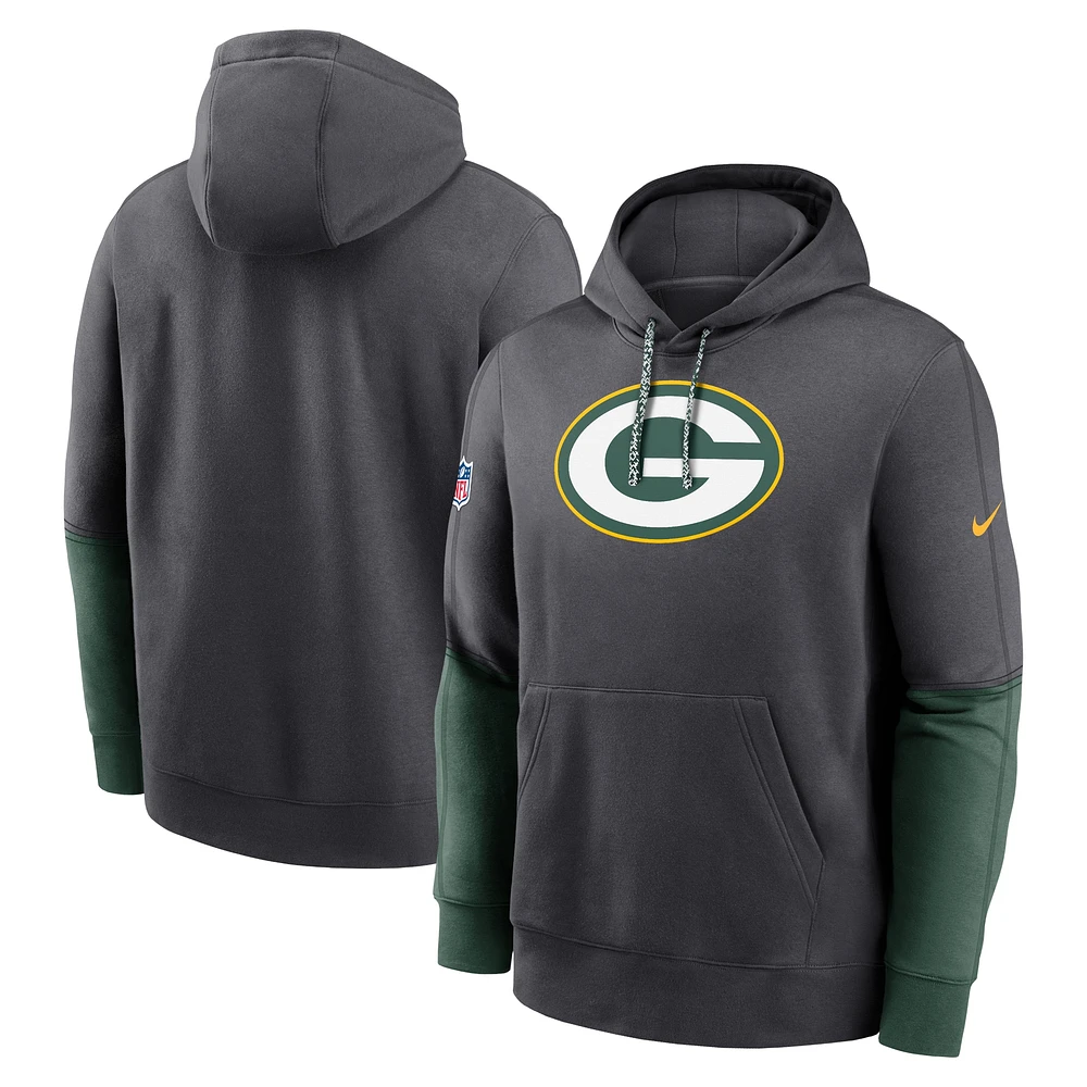 Sweat à capuche Nike Anthracite Green Bay Packers 2024 Sideline Club pour homme