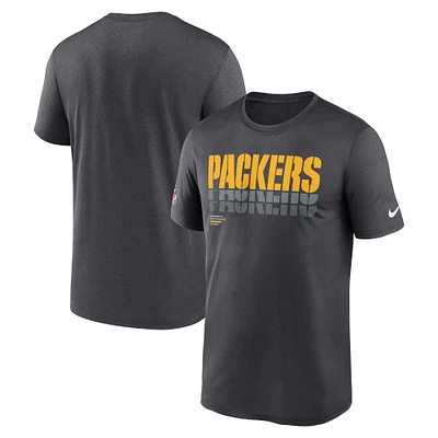 T-shirt Nike Charcoal Green Bay Packers Wordmark Block Sideline Legend Performance pour homme