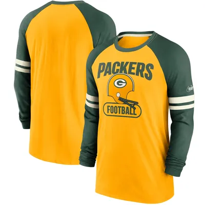 Green Bay Packers Nike Throwback Raglan Long Sleeve T-Shirt - Gold/Green