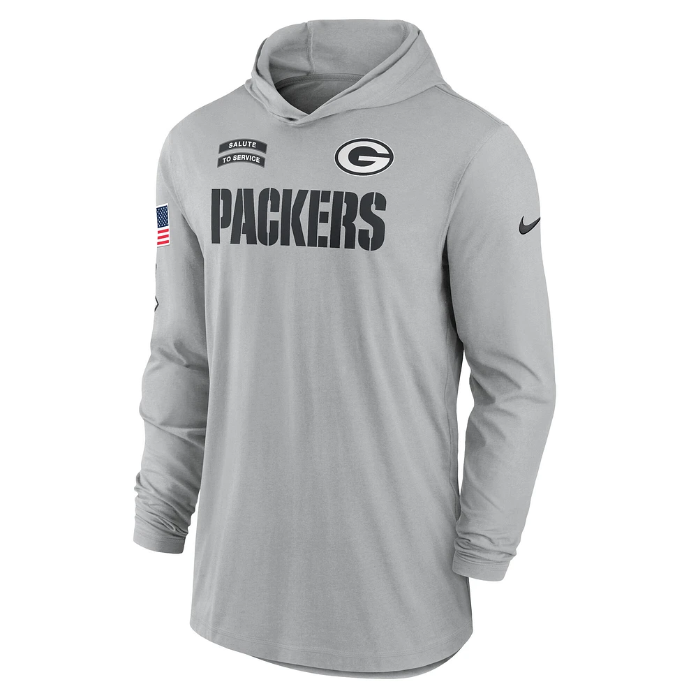 Men's Nike Gray Green Bay Packers 2024 Salute to Service Lightweight Performance Long Sleeve Hooded T-Shirt