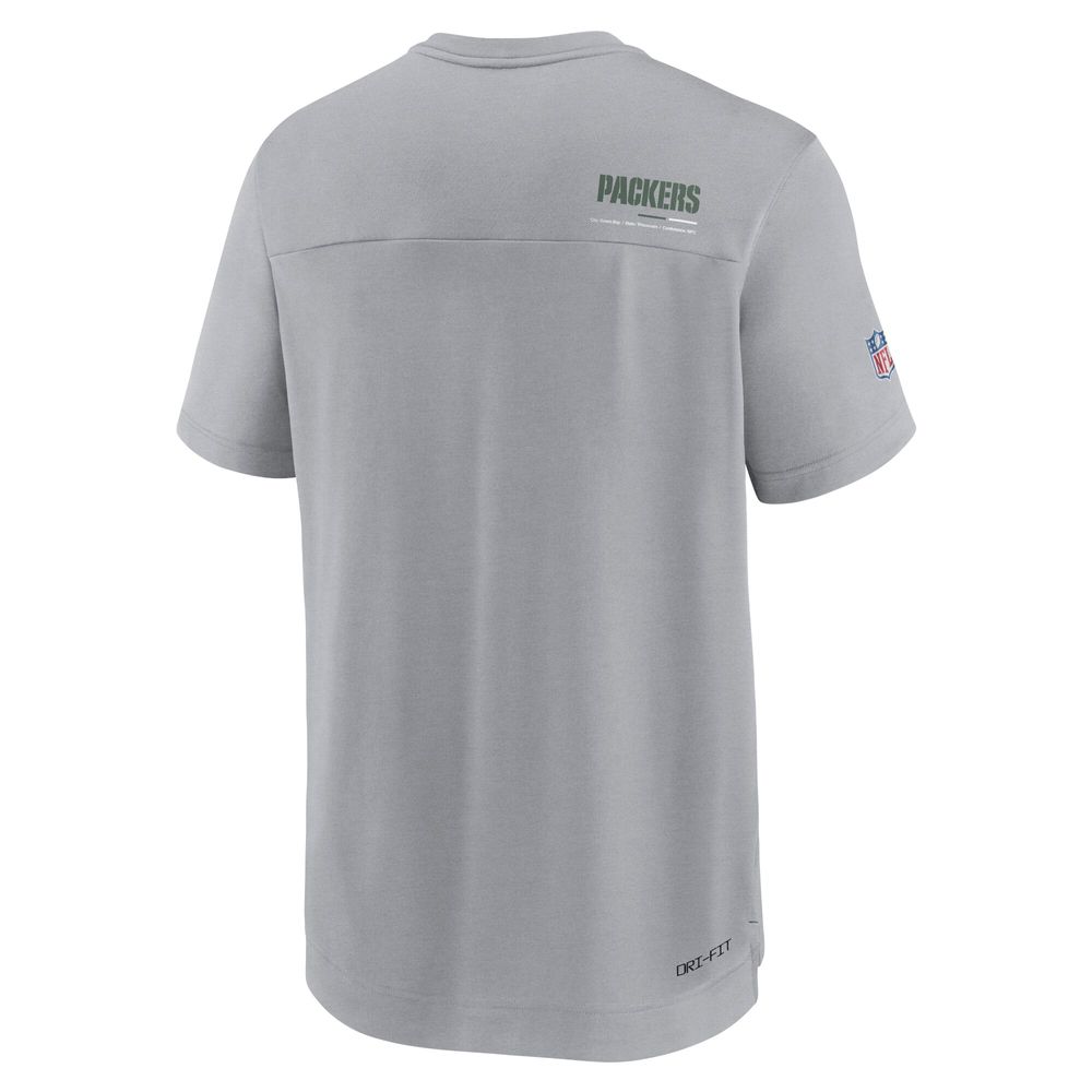 Nike Men's Nike Gray Green Bay Packers Sideline Coach Chevron Lock Up Logo  V-Neck Performance T-Shirt