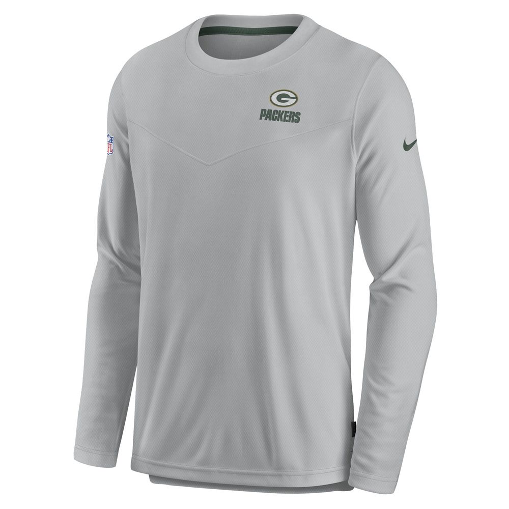 Men's Nike Gray Green Bay Packers Sideline Lockup Performance - Long Sleeve T-Shirt