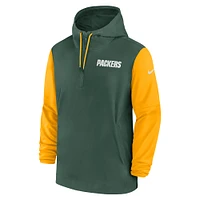 Veste à capuche Nike verte/dorée pour homme Green Bay Packers 2024/25 Sideline Pre-Game Player 1/2-Zip