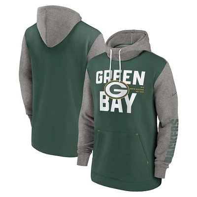 Men's Nike Green/Gray Green Bay Packers Team Impact Color Block Pullover Hoodie