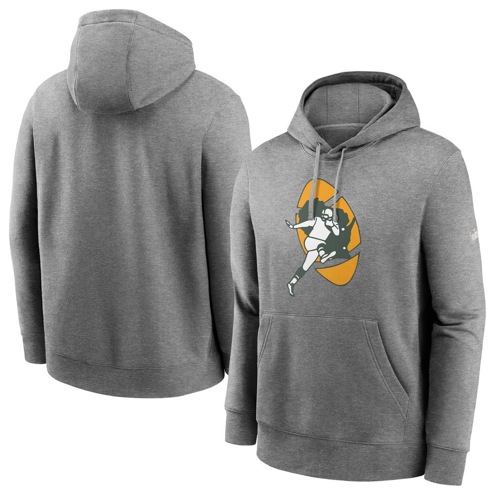 Men's Nike Green Bay Packers Heathered Gray Fan Gear Rewind Club - Pullover Hoodie