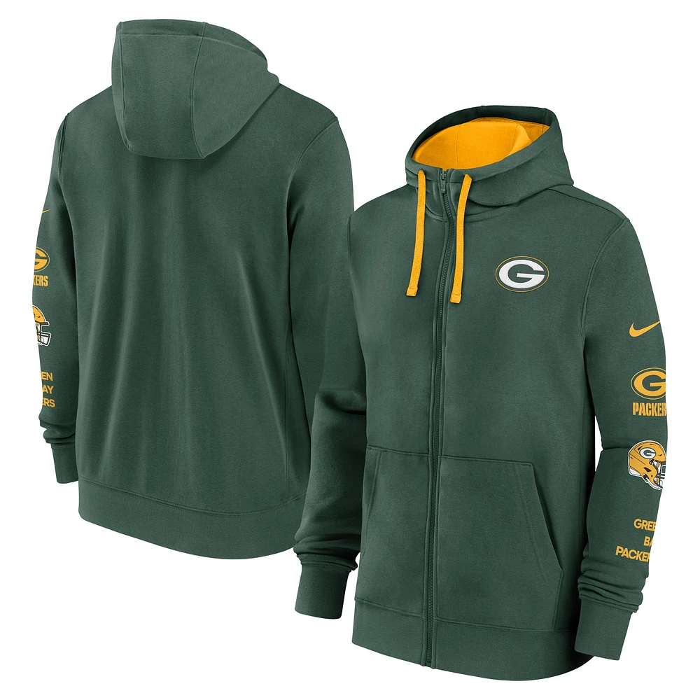 Veste à capuche entièrement zippée Nike Green Bay Packers Club pour homme