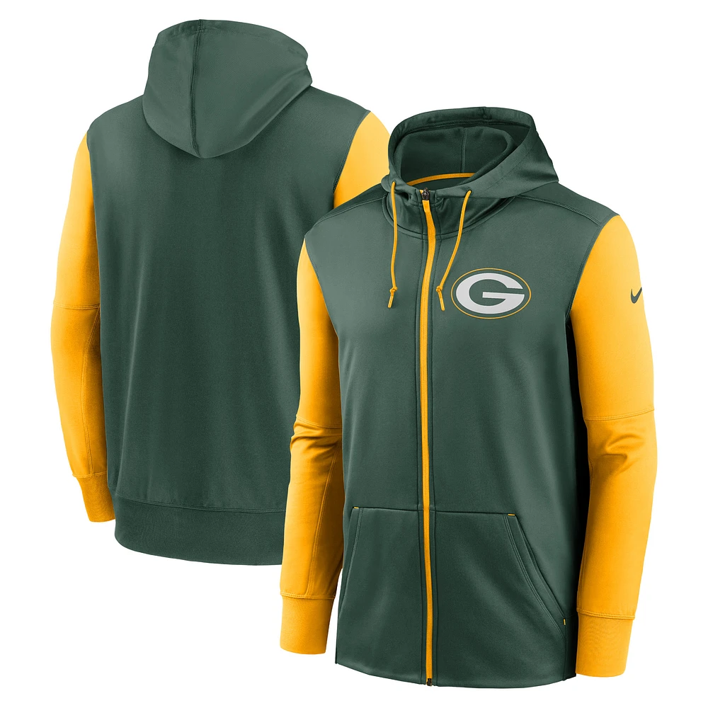 Sweat à capuche entièrement zippé Nike Green Bay Packers Performance pour homme