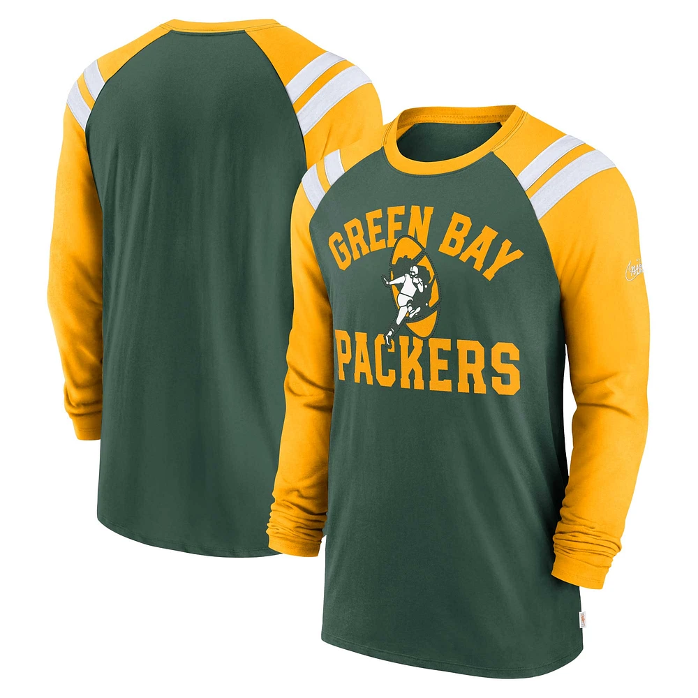 T-shirt à manches longues raglan Nike Green Bay Packers Rewind Classic Arc pour homme, vert