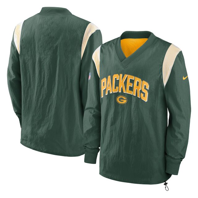 Nike Vert Green Bay Packers Sideline Athletic Stack V-Neck Pullover Windshirt Jacket